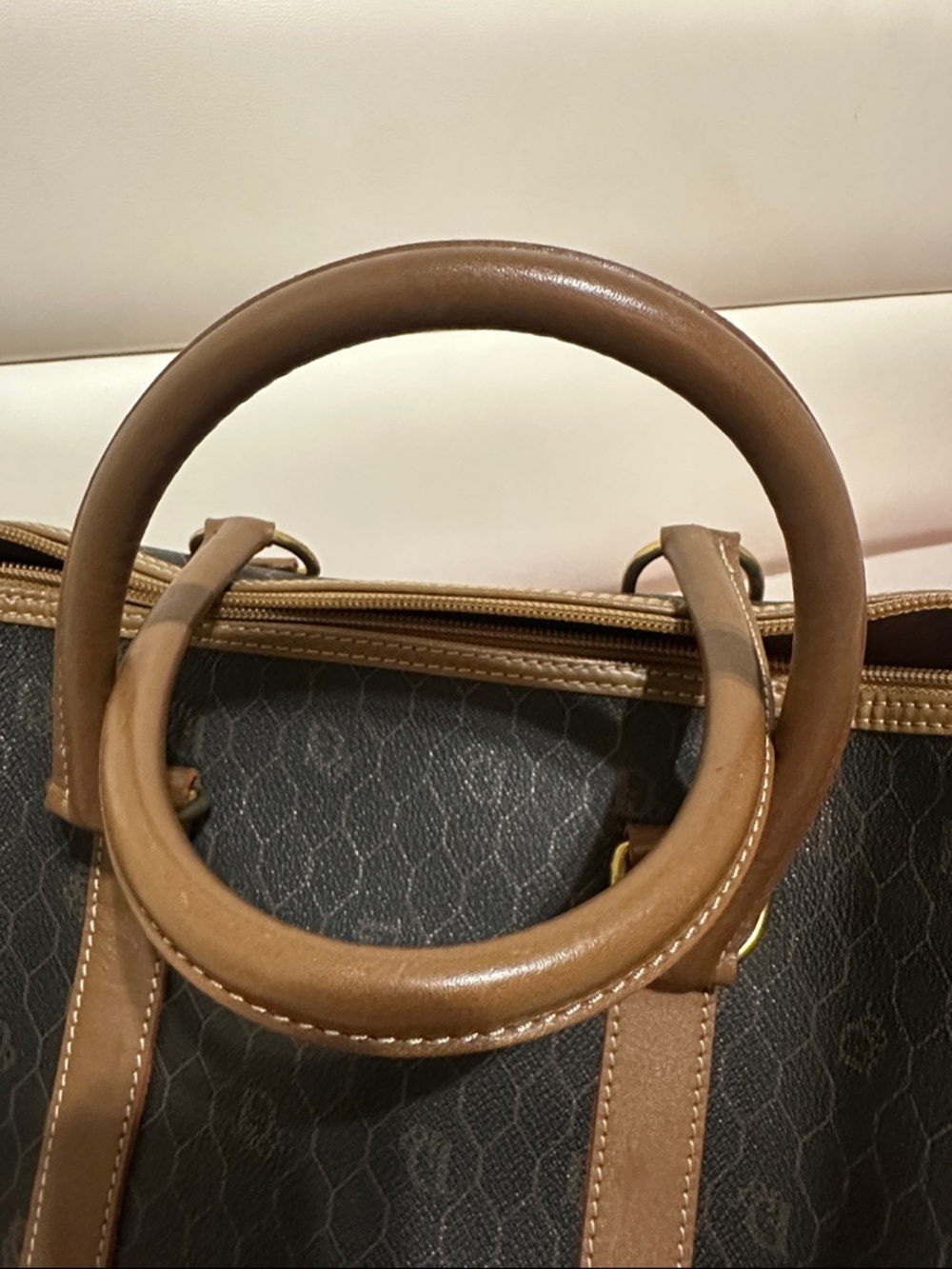 Christian Dion PVC Brown Monogram Travel Duffle Bag with Leather Trim - Picture 11 of 15